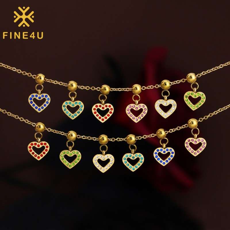 Stainless Steel Heart Pendant Supplier - Red Blue Pink CZ Zircon Custom Necklace Bracelet DIY