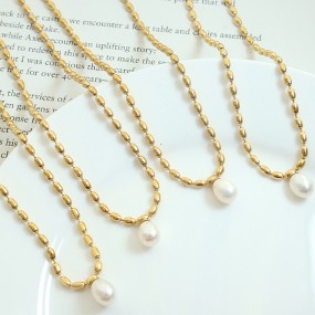 Stainless Steel Pearl Necklace Manufacturer - Minimalist Beaded Chain Freshwater Pearl
