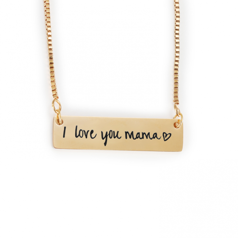 Stainless Steel Bar Pendant Necklace Factory - Custom Engraved I Love You Mama Gold Plated