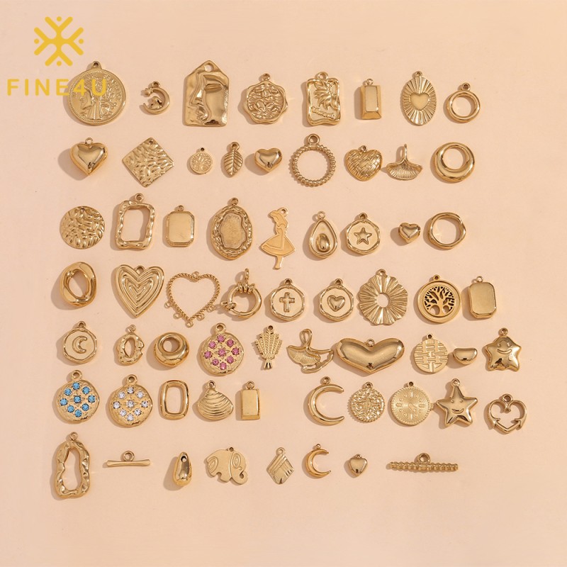 Stainless Steel Charm Pendant Factory - Custom Gold Heart Cross Moon Coin Necklace DIY