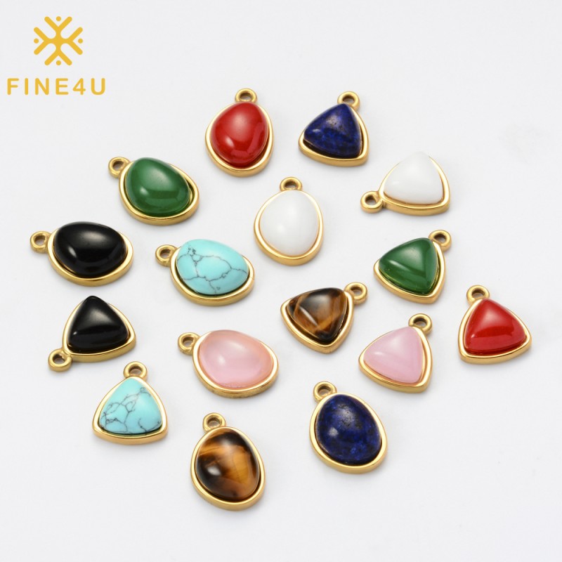 Stainless Steel Pendant Charms Manufacturer - Natural Stone Geometry Micro-inlaid Jewelry Accessories