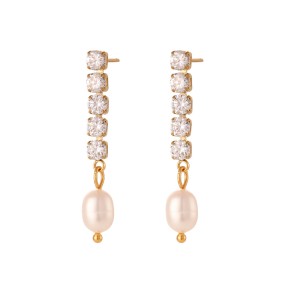 Stainless Steel Pearl Earrings Manufacturer - Gold Plated Cubic Zirconia Drop Freshwater Pearl