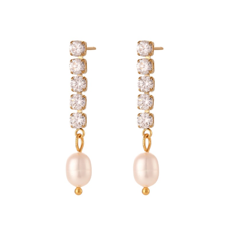 Stainless Steel Pearl Earrings Manufacturer - Gold Plated Cubic Zirconia Drop Freshwater Pearl