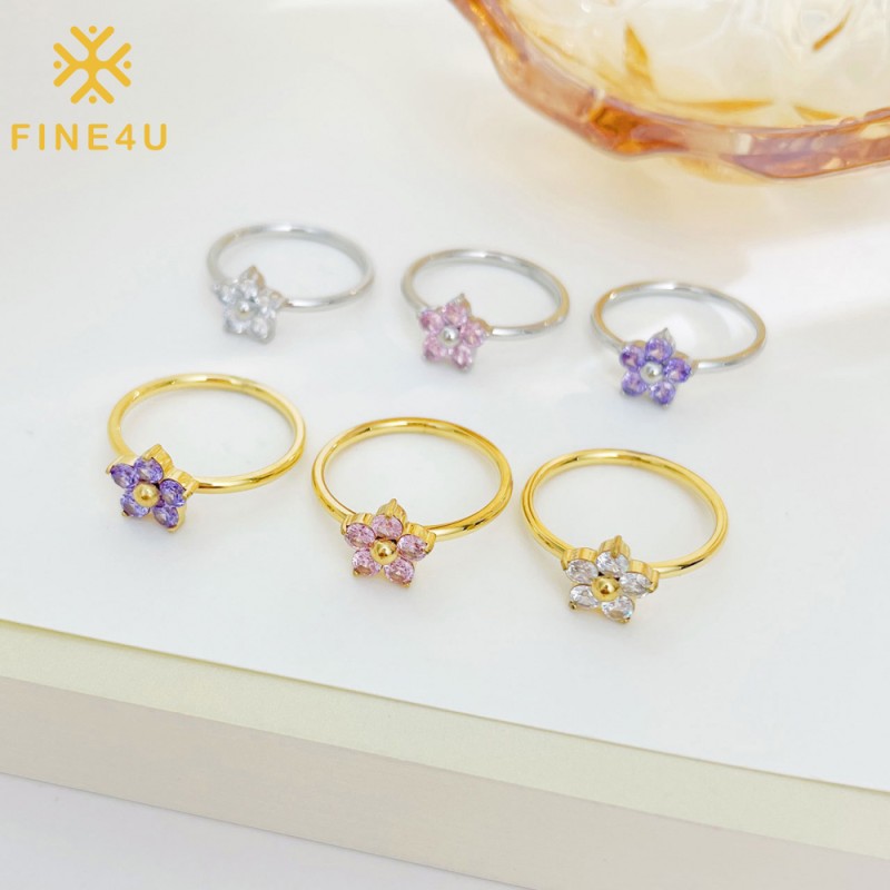 Stainless Steel Flower Ring Factory - Zircon Flower Fresh Versatile Ring for Women
