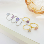 不锈钢花卉戒指工厂 - 锆石花卉清新多功能女戒
