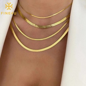Stainless Steel Snake Chain Necklace Supplier - 14K Gold Plated Herringbone Fashion Jewelry