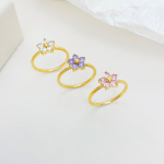 不锈钢花卉戒指工厂 - 锆石花卉清新多功能女戒