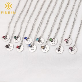 Stainless Steel Zodiac Necklace Manufacturer - Cubic Zircon Birthstone Astrology Jewelry