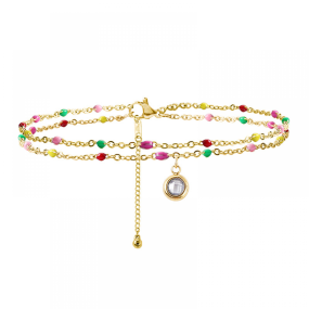 Stainless Steel Anklets Manufacturer - Layered Cubic Zirconia Drop Pendant Rice Beaded Boho