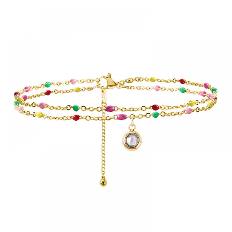 Stainless Steel Anklets Manufacturer - Layered Cubic Zirconia Drop Pendant Rice Beaded Boho