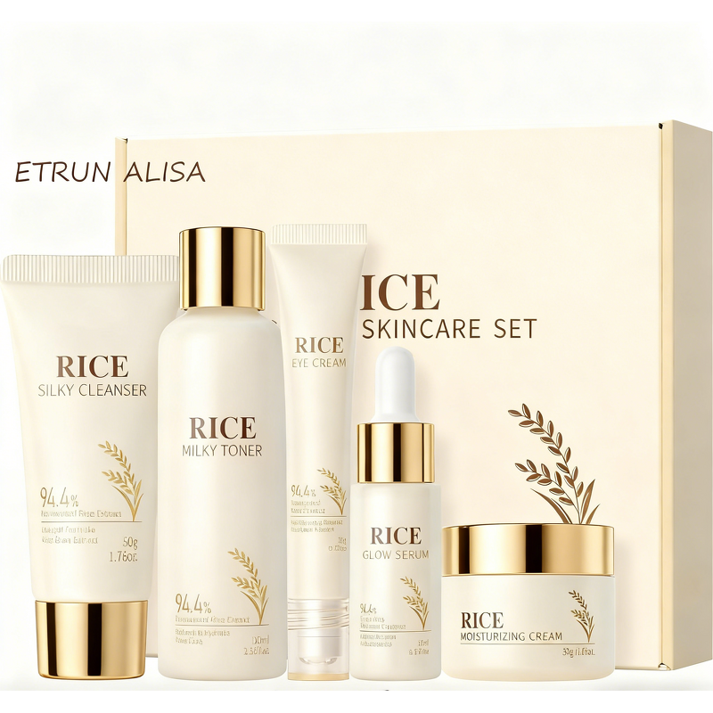 Rice Skincare Set Manufacturer - 5pcs Facial Care Kit for Moisturizing & Radiance