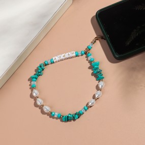 Bohemian Chain Supplier - Bohemian Casual Holiday Lanyard Chain Artificial Pearl Irregular Resin Turquoise HAPPY