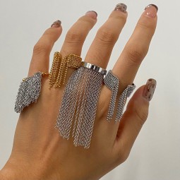 Hiphop Ring Manufacturer - European Hot Selling Luxury 18k Gold Plated Hiphop Titanium Steel Jewelry Punk Tassel Finger