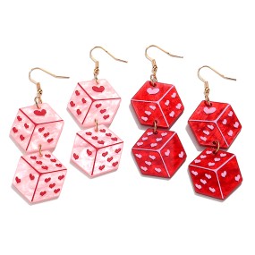 Pink Earrings Factory - Romantic Pink Earrings Cute Heart Geometric Hexagon Dice Pearlescent Acrylic