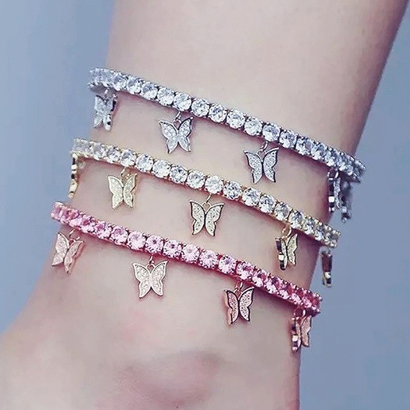 Cuban Anklet Supplier - Wholesale Butterfly Alloy Rhinestone Cuban Chain Anklet Foot for Women Bulk Butterfly Birthstone