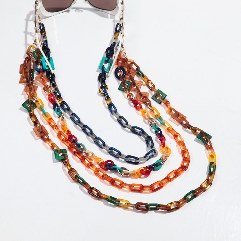Marble Chain Manufacturer - Vintage Mixed Marble Geometric Link Bohemian Style Sunglasses Chain Amber Leopard Turquoise