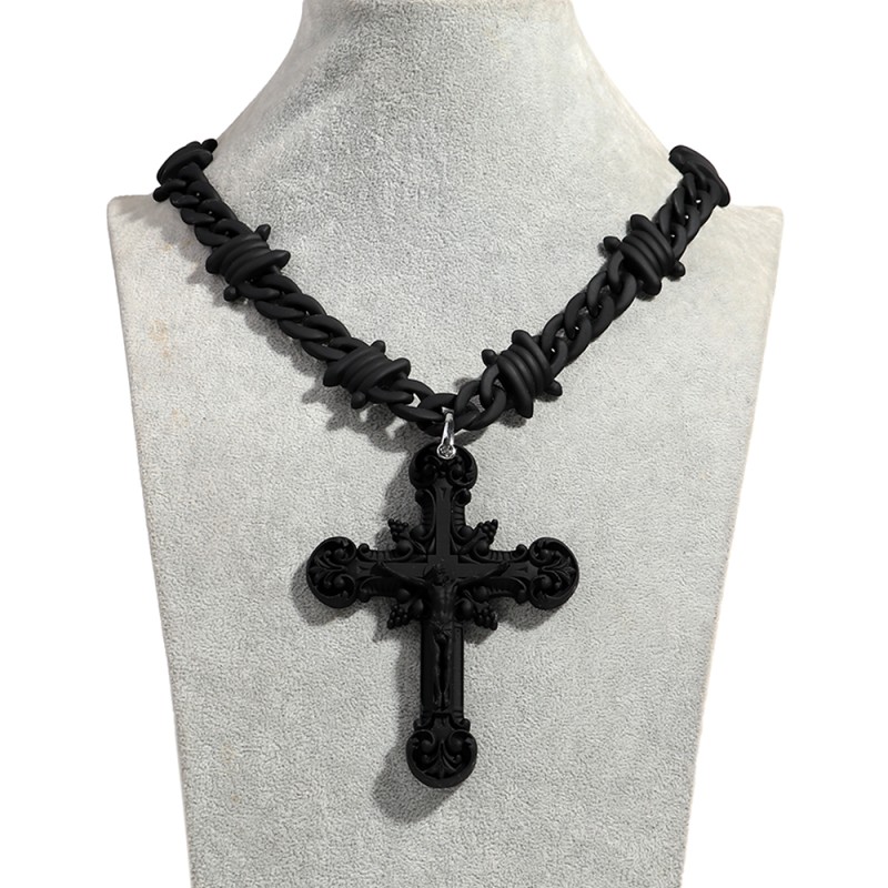 Jesus Necklace Supplier - New Arrival Matte Black Jesus Necklace Hip Hop Cool Barb Chain Infinite Thorns