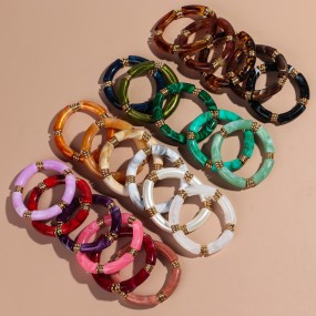 Marble Bangle Manufacturer - Bohemian Style Colored Marble Resin Bangle Eco-friendly Metal Spacer Bead