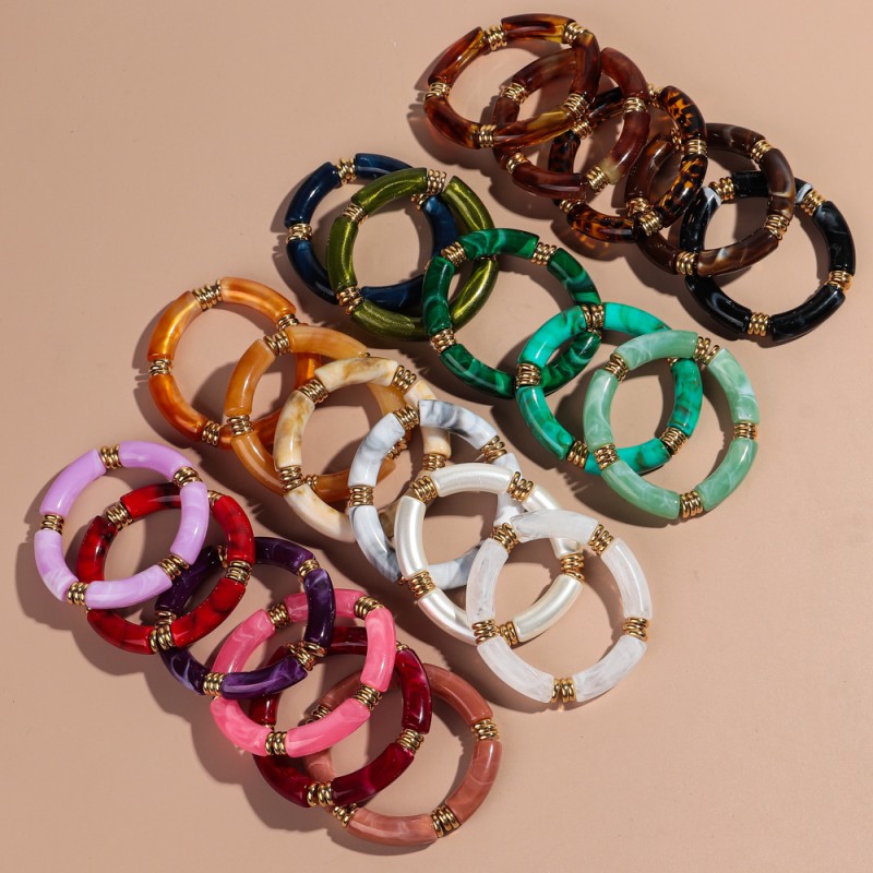 Marble Bangle Manufacturer - Bohemian Style Colored Marble Resin Bangle Eco-friendly Metal Spacer Bead