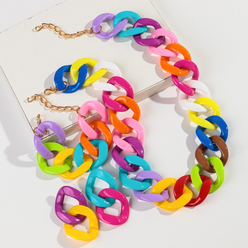 Colorful Link Set Manufacturer - Wholesale Simple Colorful Link Chain Earrings Bracelet Jewelry Fashion Glossy Necklaces