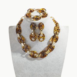 Coffee Set Manufacturer - Vintage Women's Jewelry Casual Coffee Seeds Chain Personality Leopard Print CCB Link Chains