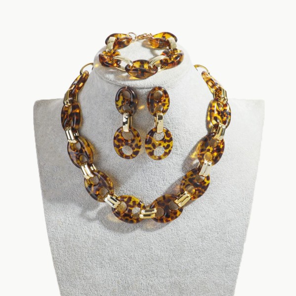 Coffee Set Manufacturer - Vintage Women's Jewelry Casual Coffee Seeds Chain Personality Leopard Print CCB Link Chains