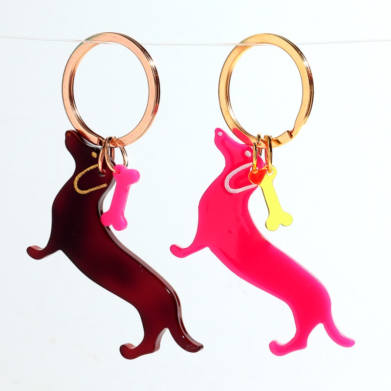 Dog Keychain Factory - New Best-selling Cartoon Dog Neon Pink Bone Cute Animals Pendant Car Key Wallet