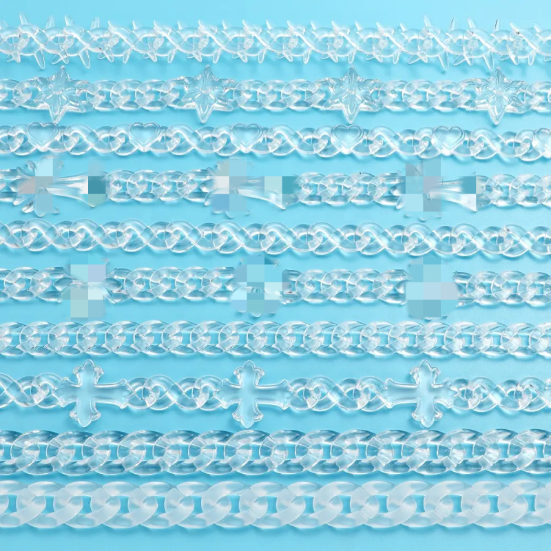 Punk Necklace Supplier - 2025 Popular Punk Men's Acrylic Necklace Transparent Cuban Chain Infinite Cross