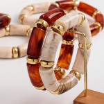 Chunky Bracelet Factory - Vintage Autumn Winter Gold Plated Resin Marble Amber Bamboo Acrylic Elastic