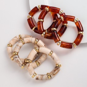 Chunky Bracelet Factory - Vintage Autumn Winter Gold Plated Resin Marble Amber Bamboo Acrylic Elastic