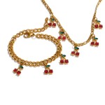 Cherry Set Supplier - A Fashionable Stainless Steel Gold-plated Necklace Bracelet Cherry-decorated Jewelry Set for Women
