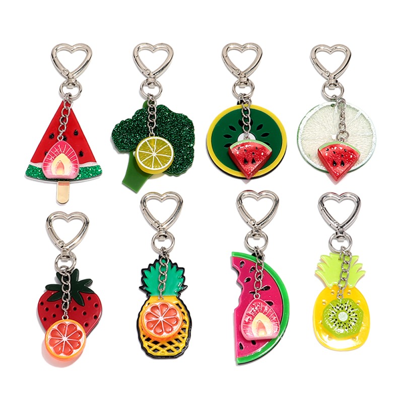 Fruit Keyring Supplier - Cute Cartoon Fruit Pendant Keyring Fun Strawberry Pineapple Watermelon Orange Cherry