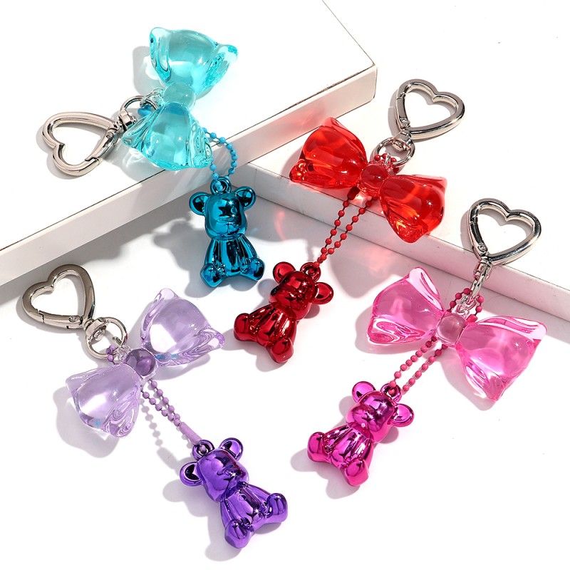 Bow-shaped Keychain Manufacturer - Cute Colorful Transparent Bow-shaped Pendant Heart Bag Charms Key Rings Metal