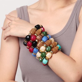 Geometric Bracelet Manufacturer - Creative Colorful Geometric Resin Bracelet Gold Glitter Beads CCB Spacer Square