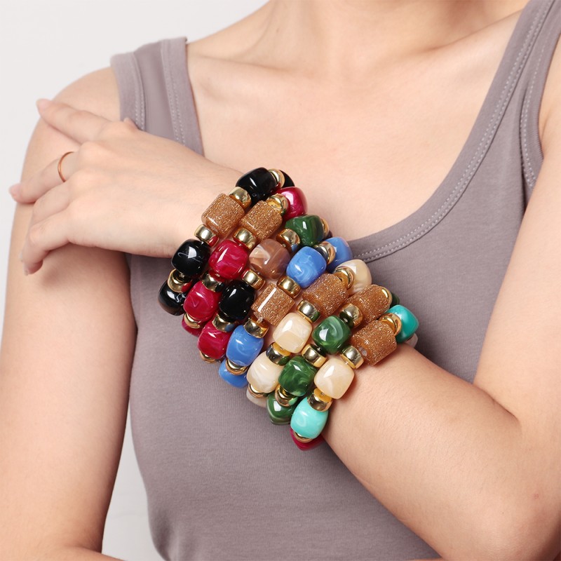 Geometric Bracelet Manufacturer - Creative Colorful Geometric Resin Bracelet Gold Glitter Beads CCB Spacer Square