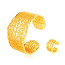 Hammer Texture Supplier - Fashion Luxury Hammer Texture Hollowed Out Bridal Ring Bangle Irregular Gold Ring Bangle Set