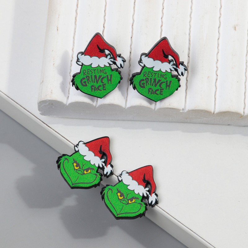 Stud Earrings Supplier - Wholesale 2024 Santa Hat Hulk Christmas Stud Party Decor Mini Acrylic Earrings