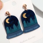 设计师耳环工厂-创意设计师绘画美丽夜晚月亮森林城堡星星亚克力
