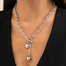 Love Heart Set Factory - Fashion Custom Alloy Love Heart Shape Lock Choker Necklace Minimalist 18k Sliver Plated Chunky