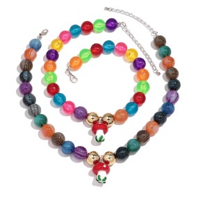 Glitter Necklace Supplier - Cute New Colorful Transparent Glitter Beaded Necklace 16mm Round Ball Mushroom