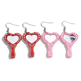 Holiday Earrings Supplier - Wholesale Creative Holiday Jewelry Colorful Glitter Pink Red Heart Mirror