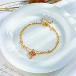 Double Layer Supplier - New Fashion Beach Jewelry Non Tarnish Double Layer Stainless Steel 18k Gold Zircon Flower