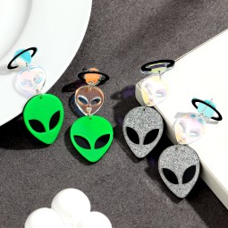 万圣节耳环生产厂家-新到2025万圣节珠宝派对耳环趣味激光UFO外星人
