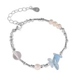 Blue Stone Set Supplier - Light Luxury 925 Sterling Silver Blue Stone Irregular Bracelet Earring Set Fashion Sea Blue Color