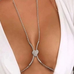 Heart Chain Manufacturer - Wholesale Exaggerated Alloy Heart-decorated Sexy Diamond-like Chest Chains Jewelry Body Chains