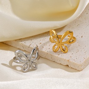 Butterfly Ring Factory - High Sales High Quality Atmospheric Simple butterfly element Design Unique Stainless Steel