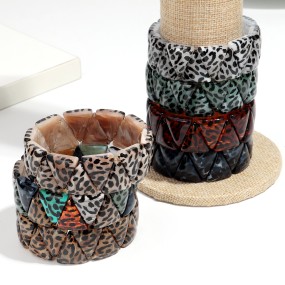 豹纹手镯生产厂家-复古个性豹纹印花三角串珠手镯彩色斑点图案