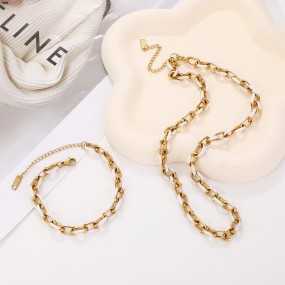 Drop Oil Set Supplier - 2025 New Fashion Drop Oil Titanium Steel Bracelet Necklace Small Fresh Gold Colorful Bracelet