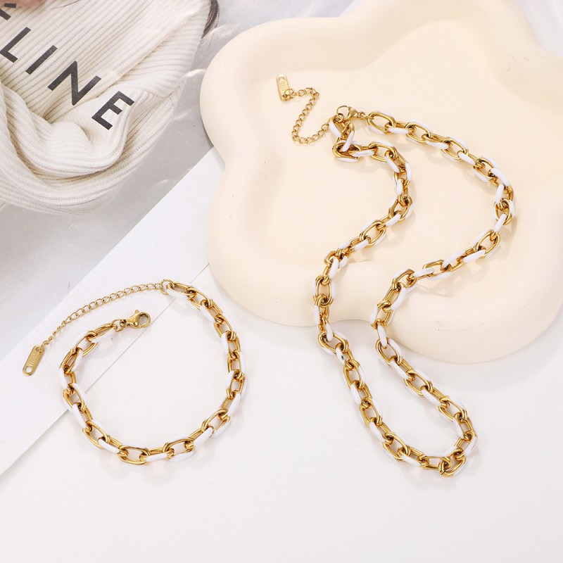 Drop Oil Set Supplier - 2025 New Fashion Drop Oil Titanium Steel Bracelet Necklace Small Fresh Gold Colorful Bracelet