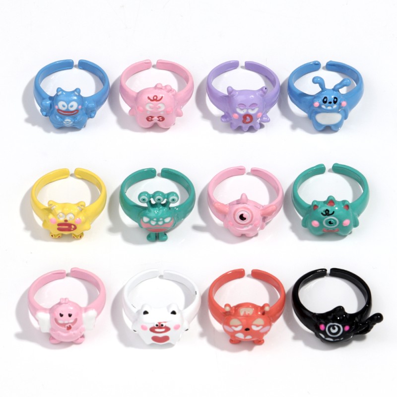 Monster Ring Supplier - Wholesale Price Alloy Spray Paint Little Monster Waterproof Open Ring for Children Women